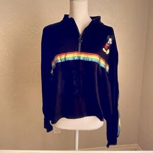 Disney Rainbow Shirt Women’s 3XL Pullover 1/4 Zip Cropped plus size Black Boxy